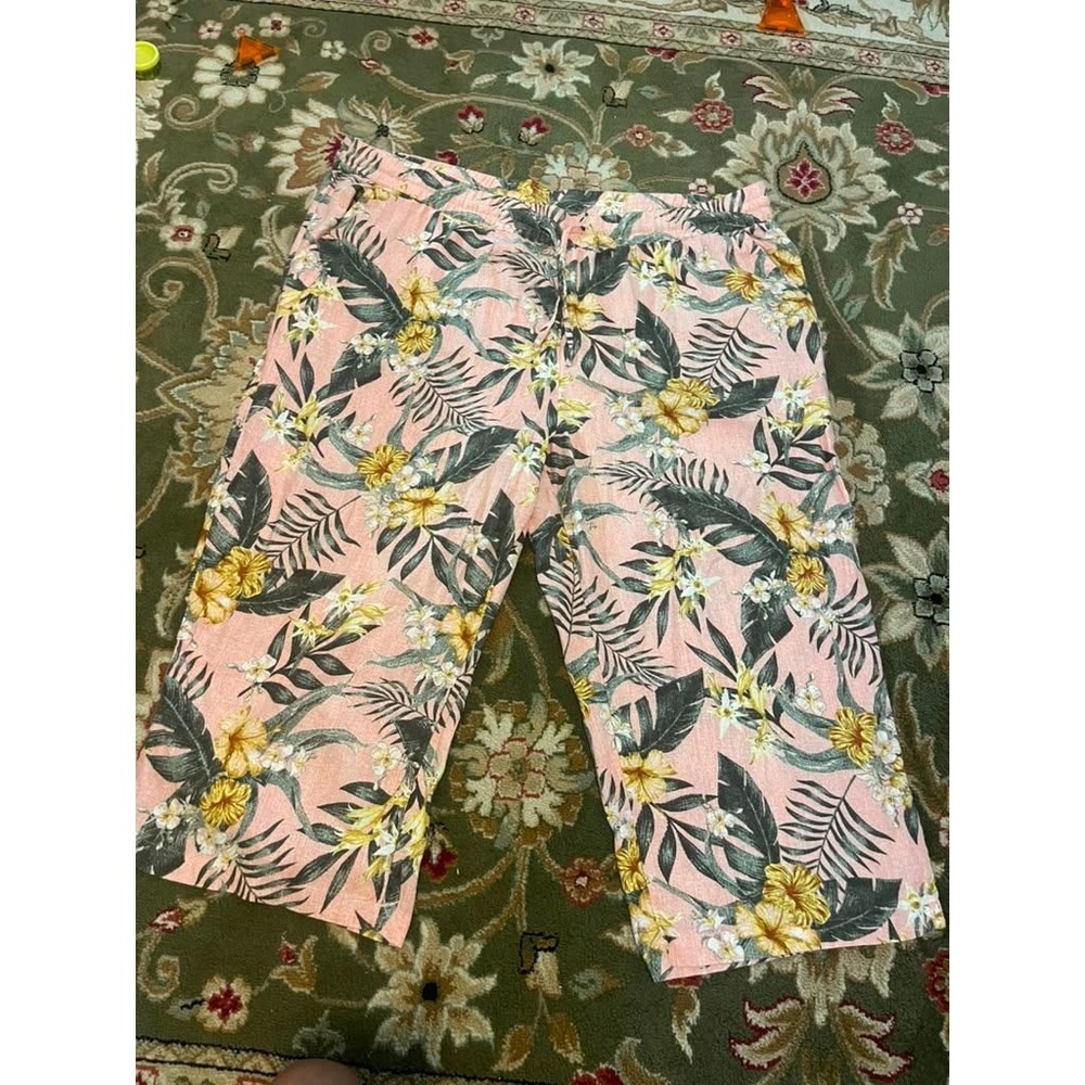 Naturals d&co Womens 3X Pink Tropical Floral Wide Leg Crop Pants Plus Size 3168